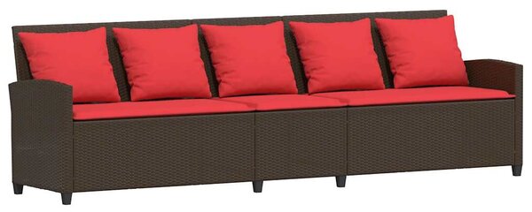 5 személyes barna polyrattan kerti kanapé párnával