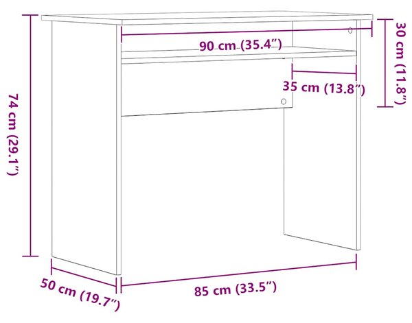 Fekete tölgy színű szerelt fa íróasztal 90 x 50 x 74 cm