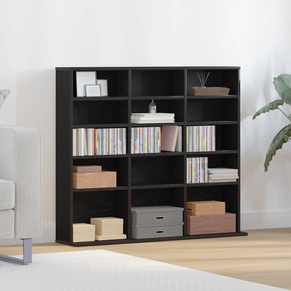 Fekete tölgyszínű szerelt fa CD-szekrény 100x23x89,5 cm