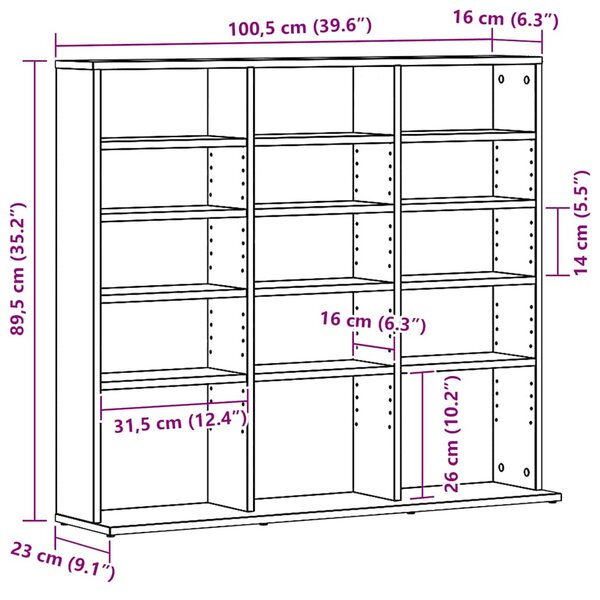 Fekete tölgyszínű szerelt fa CD-szekrény 100x23x89,5 cm