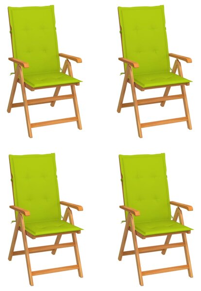 VidaXL 4 db tömör tíkfa kerti szék élénkzöld párnákkal