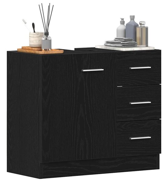 Fekete tölgy színű szerelt fa mosdószekrény 63x30x54 cm
