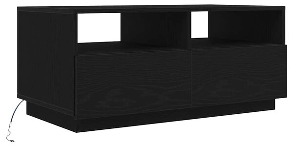 Fekete tölgyszínű dohányzóasztal LED-lámpákkal 90x49x40 cm