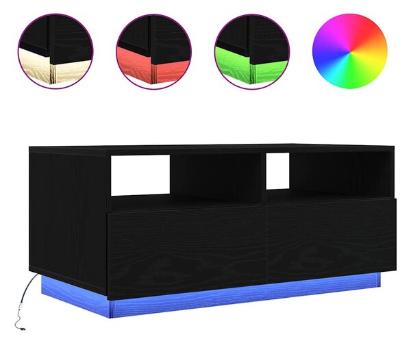 Fekete tölgyszínű dohányzóasztal LED-lámpákkal 90x49x40 cm