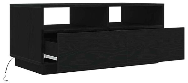 Fekete tölgyszínű dohányzóasztal LED-lámpákkal 90x49x40 cm