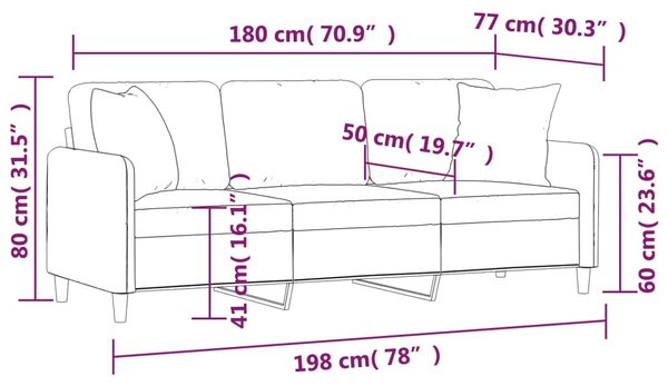 3 személyes világossárga szövet kanapé díszpárnákkal 180 cm