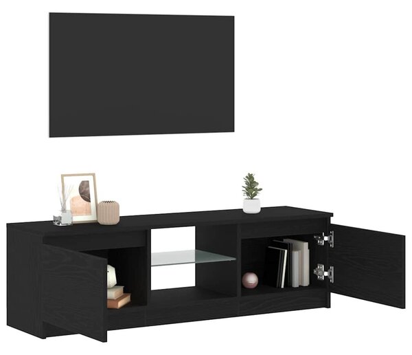 Fekete tölgy szerelt fa TV-szekrény LED-ekkel 120x30x36 cm