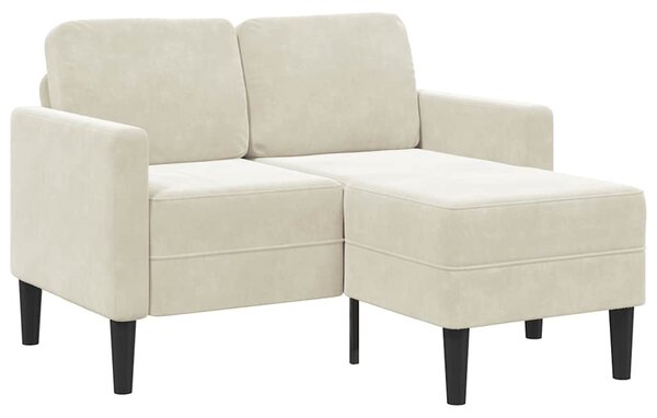 Krémszínű bársony 2 üléses kanapé L-alakú kanapéval 125 cm