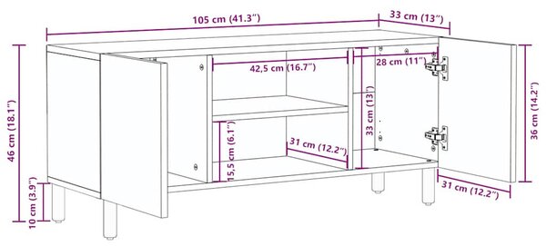 Tömör akácfa TV-szekrény 105 x 33 x 46 cm