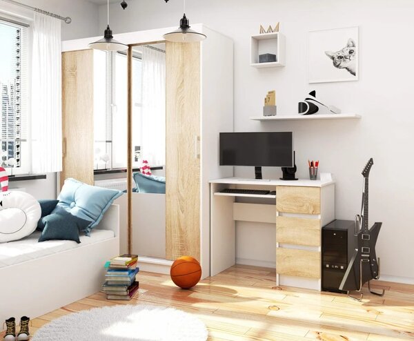 Íróasztal ZORLAN - fehér / sonoma tölgy, valódi felületkezelés