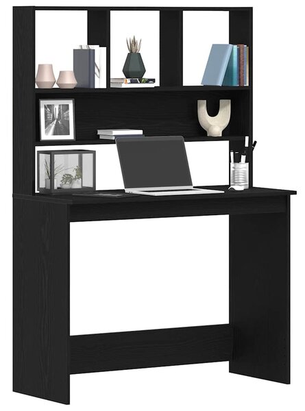 Fekete tölgy szerelt fa íróasztal polcokkal 102 x 45 x 148 cm