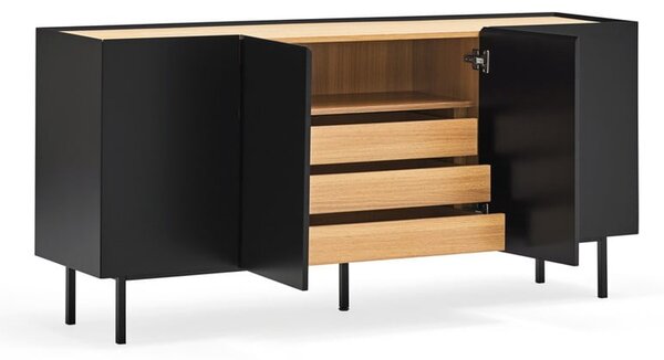 Fekete alacsony komód tölgyfa dekorral 165x78 cm Arista – Teulat