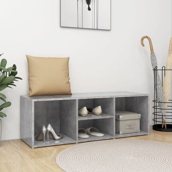 Betonszürke szerelt fa cipőtároló pad 105 x 35 x 35 cm