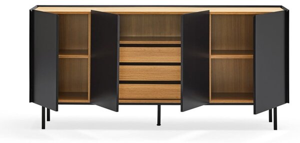 Fekete alacsony komód tölgyfa dekorral 165x78 cm Arista – Teulat