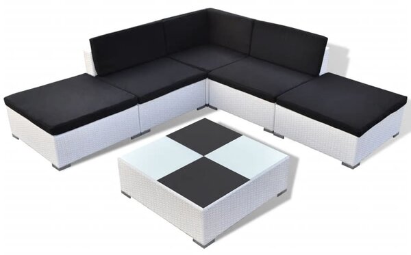 6-részes fehér polyrattan kerti bútorszett párnákkal