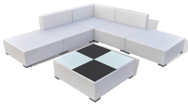 6-részes fehér polyrattan kerti bútorszett párnákkal