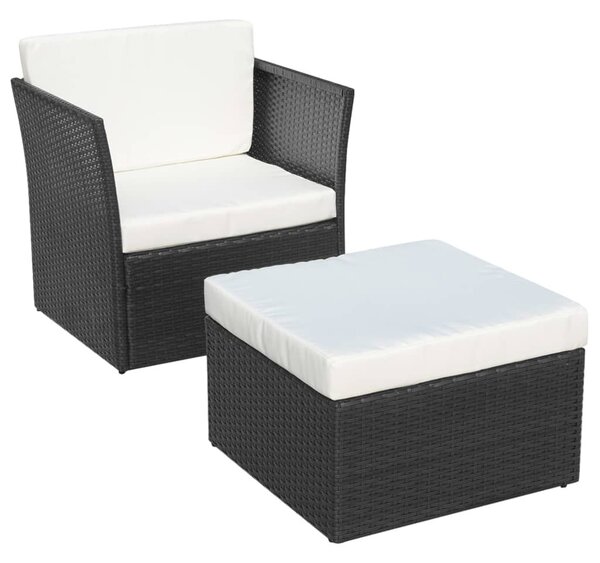 Fekete kerti polyrattan szék zsámollyal