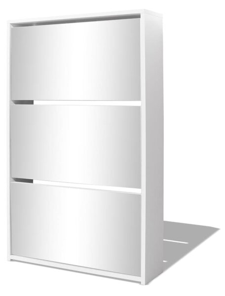 3 szintes fehér cipőszekrény tükörrel 63 x 17 x 102,5 cm