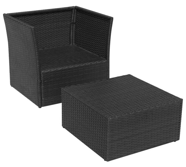 Fekete kerti polyrattan szék zsámollyal