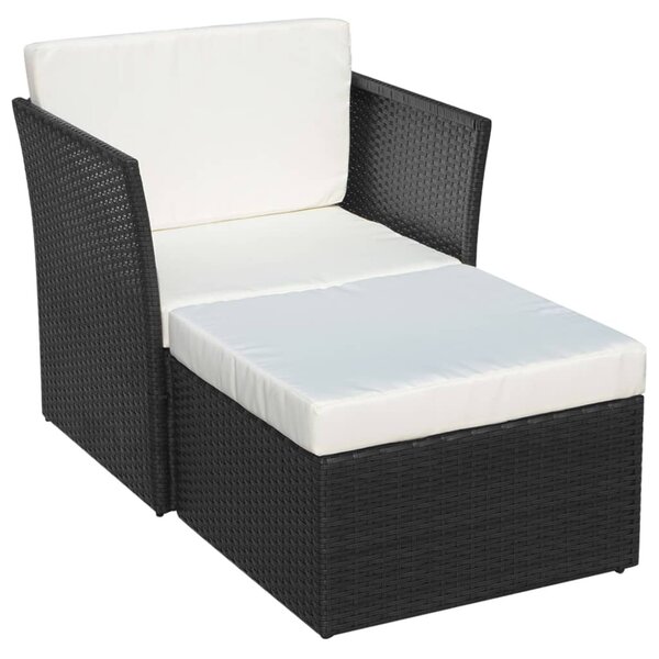 Fekete kerti polyrattan szék zsámollyal