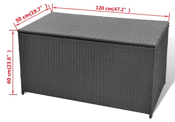 Fekete polyrattan kerti tárolóláda 120 x 50 x 60 cm