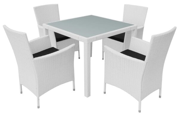 5 darabos krémfehér kültéri polyrattan étkezőkészlet