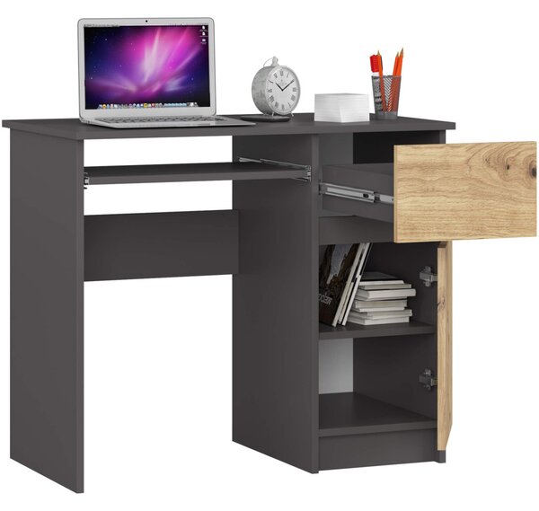 KALRION PC íróasztal - szürke / artisan tölgy, valódi felülettel