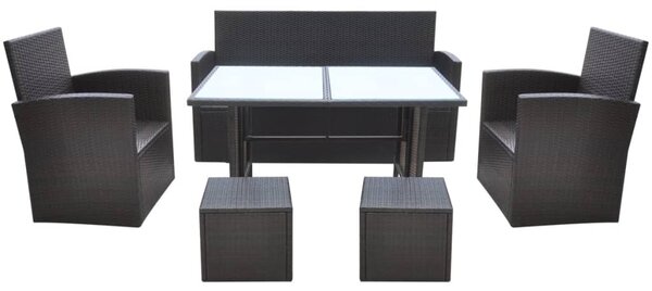 6-részes barna kültéri polyrattan étkezőszett párnákkal