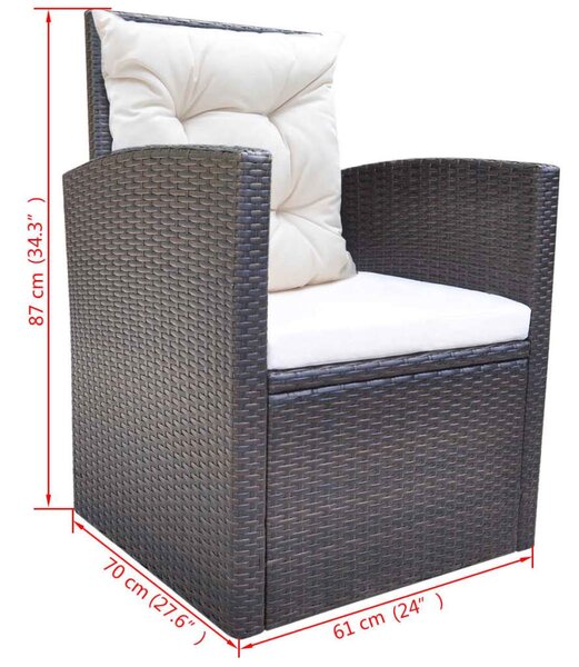 6-részes barna kültéri polyrattan étkezőszett párnákkal