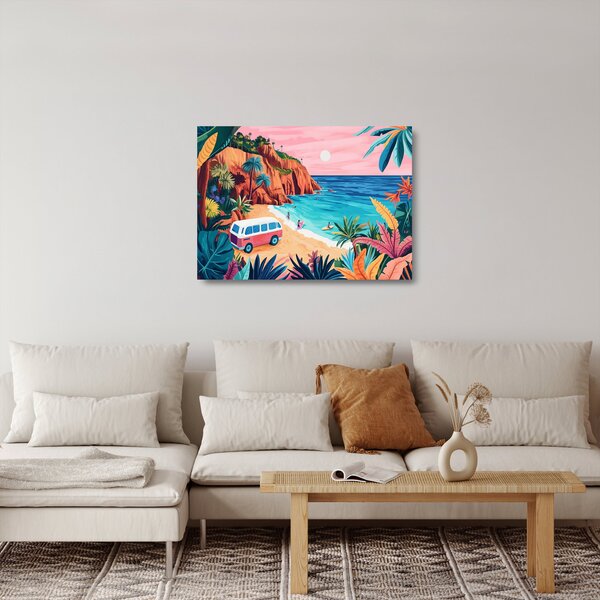 Üveg kép - Lakóautó az óceánnál (70x50 cm)