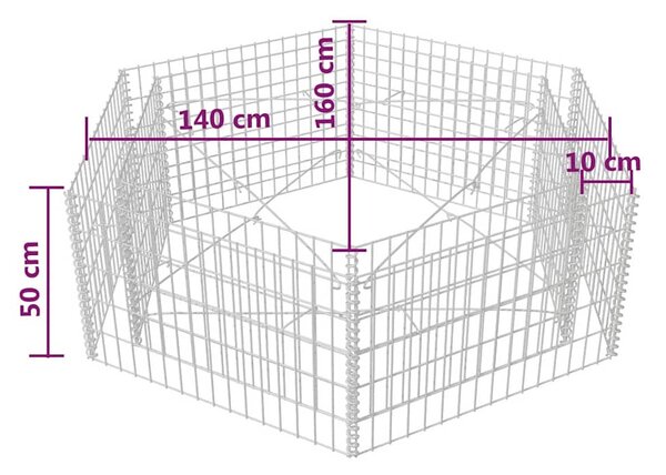 Hatszögletű gabion magaságyás 160 x 140 x 50 cm