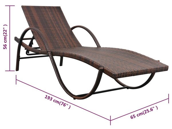 Barna polyrattan napozóágy párnával és asztallal
