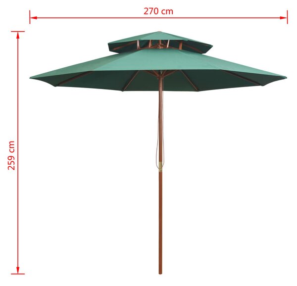 Zöld dupla tetős napernyő fa rúddal 270 x 270 cm