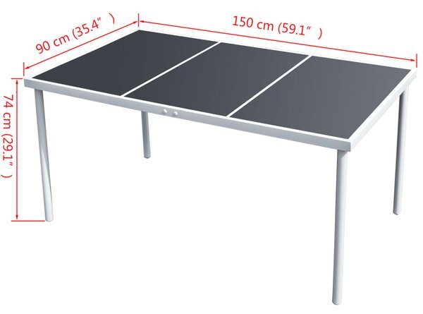 Fekete acél kerti asztal 150 x 90 x 74 cm