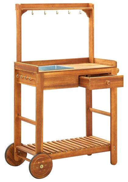 Tömör akácfa kerti zsúrkocsi 92 x 43,5 x 141,5 cm