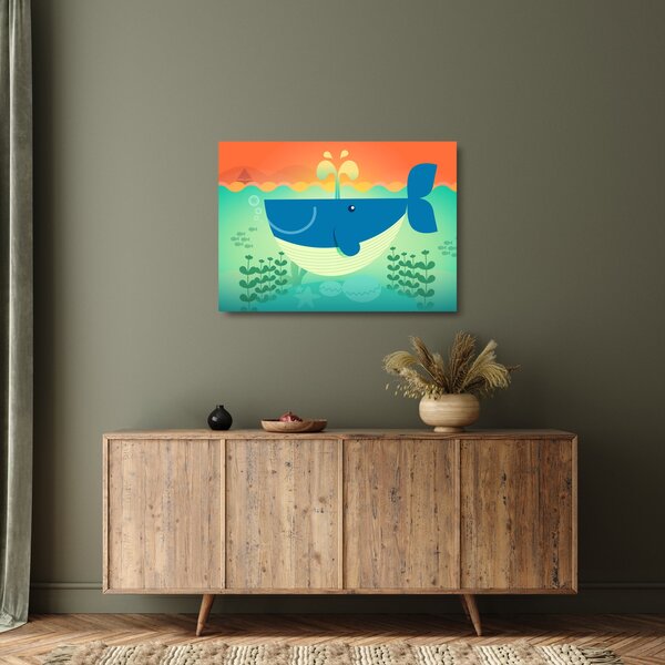Üveg kép - Vidám bálna a tengerben (70x50 cm)