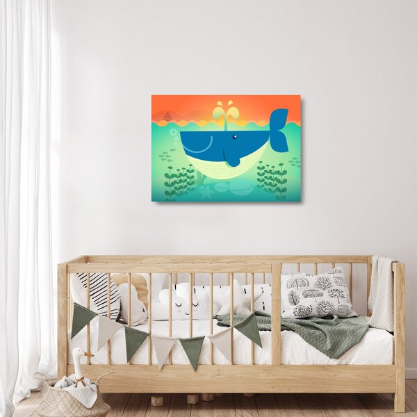 Üveg kép - Vidám bálna a tengerben (70x50 cm)