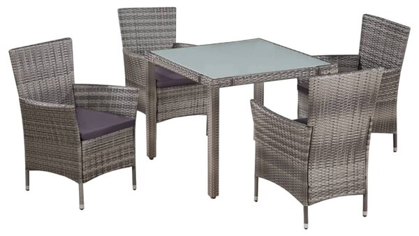 5-részes szürke kültéri polyrattan étkezőszett párnákkal