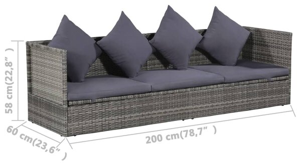 Szürke polyrattan kerti ágy 200 x 60 cm