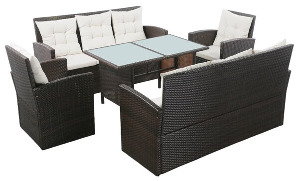 5-részes barna polyrattan kerti bútorszett párnákkal