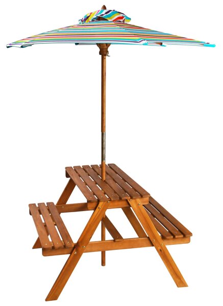 Tömör akácfa gyermek piknikasztal napernyővel 79x90x60 cm