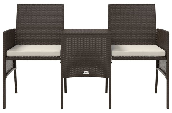 Barna 2-személyes polyrattan kerti fotel asztallal/zsámolyokkal