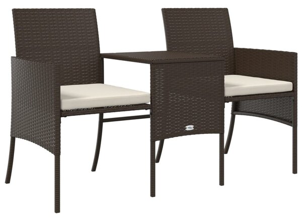 Barna 2-személyes polyrattan kerti fotel asztallal/zsámolyokkal