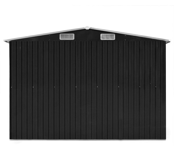 Antracitszürke fém kerti fészer 257 x 298 x 178 cm
