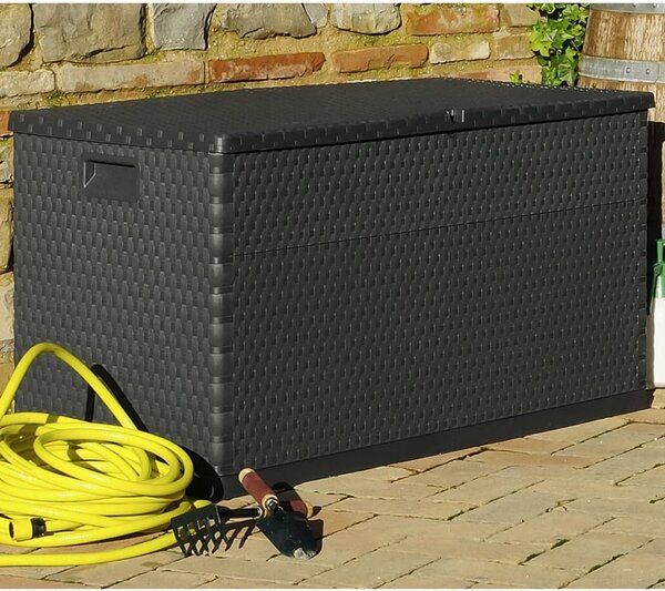 Antracitszürke PP rattan kerti tárolóláda 120 x 56 x 63 cm