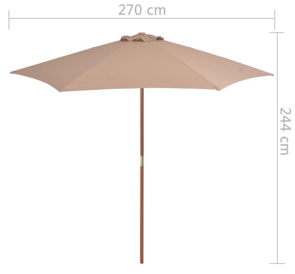 Tópszínű kültéri napernyő farúddal 270 cm