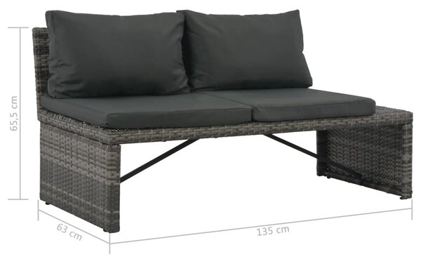 3-részes szürke polyrattan kerti bútorszett párnákkal