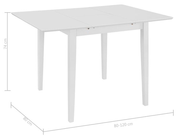 Fehér kihúzható MDF étkezőasztal (80-120)x80x74 cm