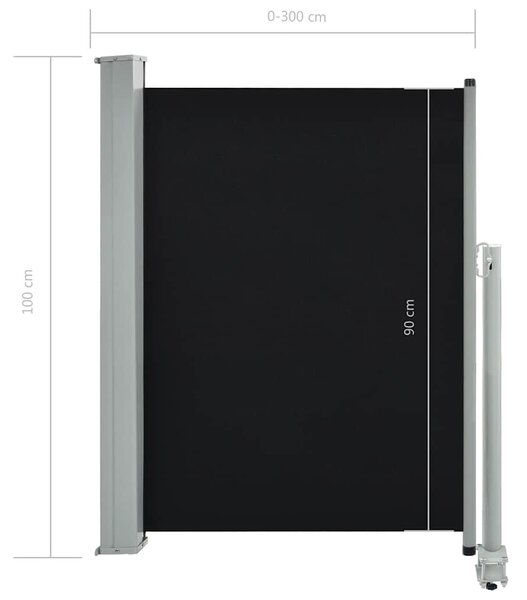 Fekete behúzható oldalsó terasz napellenző 100 x 300 cm