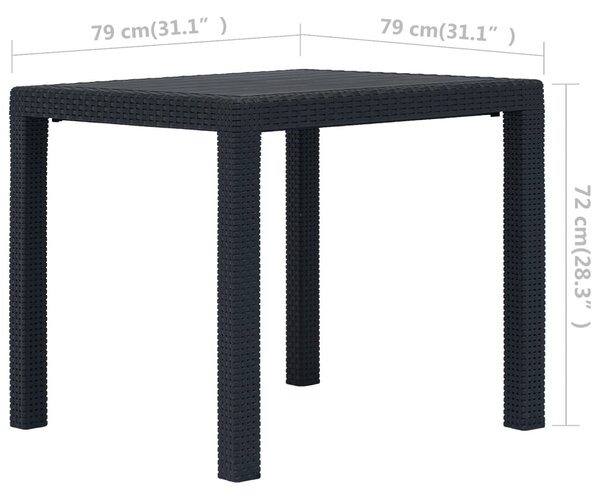 Antracitszürke rattan küllemű műanyag kerti asztal 79x79x72 cm